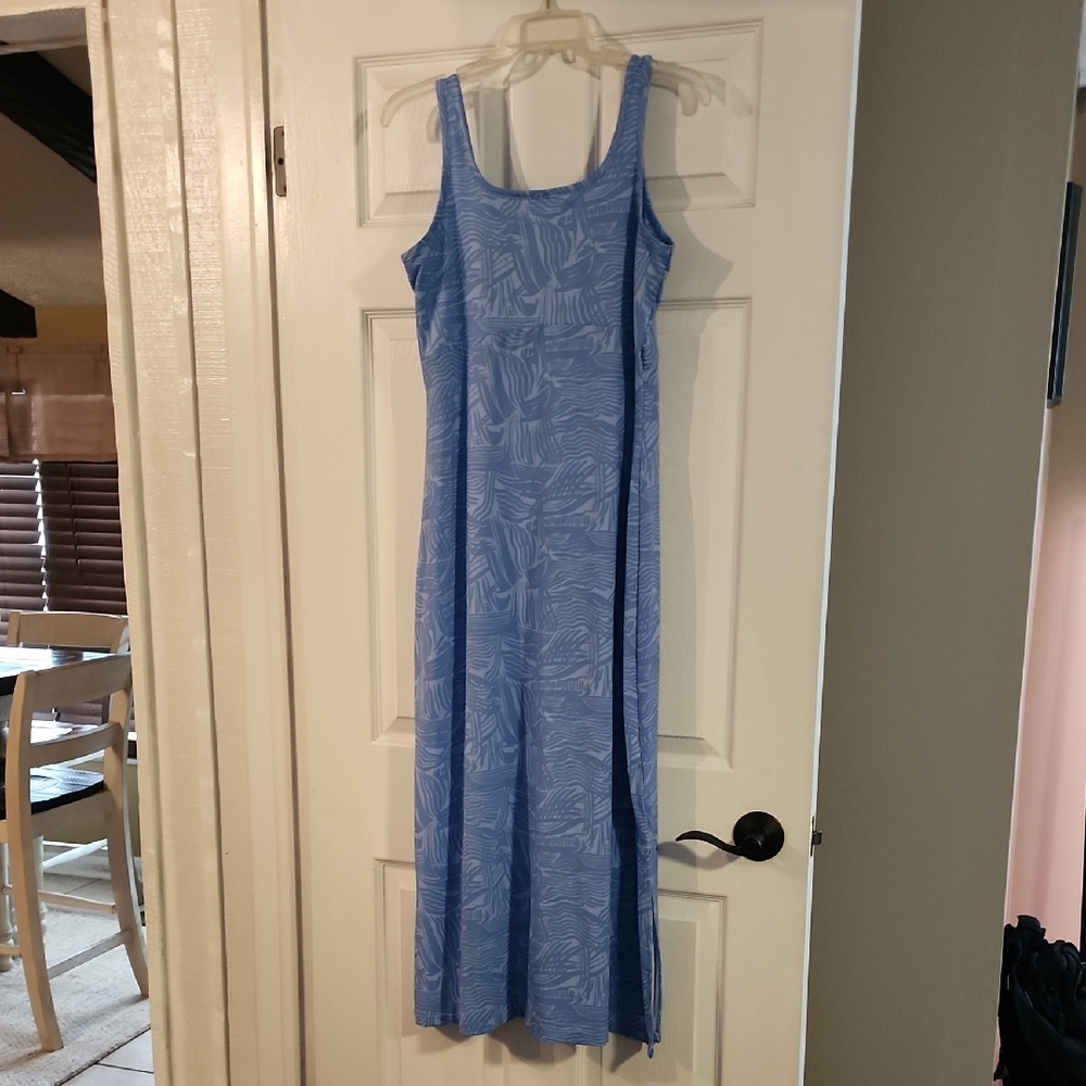 Columbia Blue Patterned Long Maxi Dress